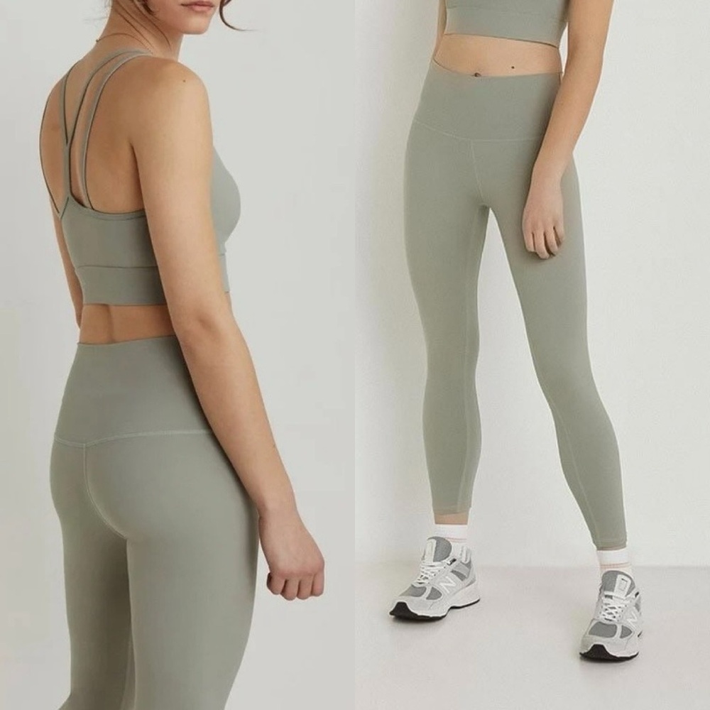 Anthropologie Varley Whitley High Rise Jersey Leggings in Sage Green Shadow Gray
